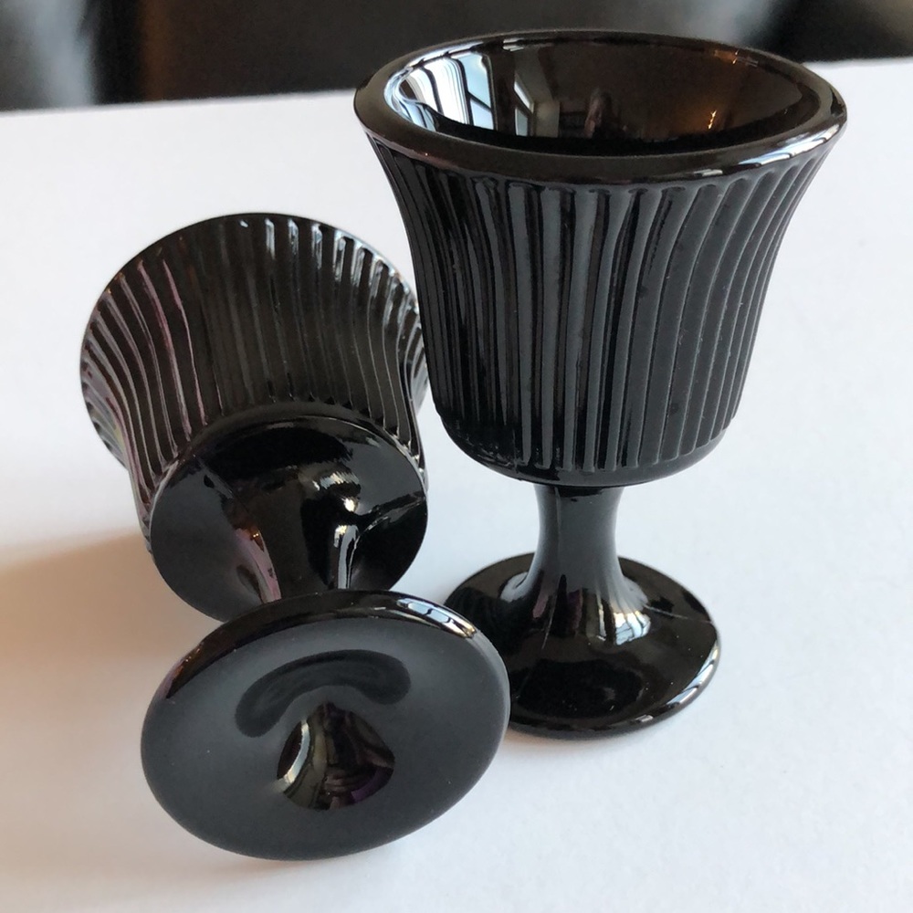 Vintage MCM Black Onyx Glass Goblets Sherry Cordials (Set of 2)